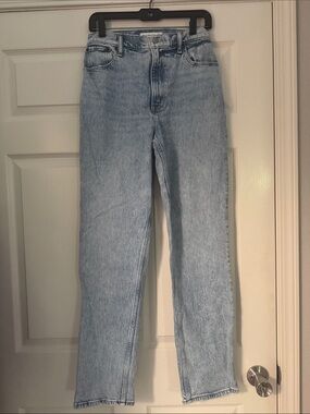 Abercrombie & Fitch stonewashed light blue straight leg super high waisted jeans